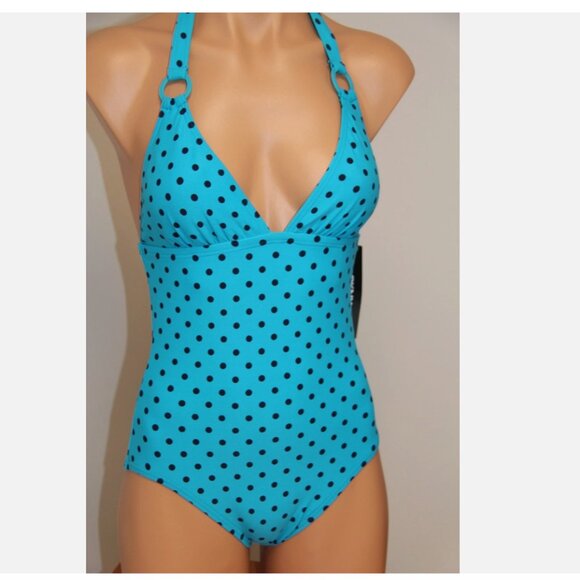 New DKNY Donna Karan Swimsuit 1 one piece size 6 Capri Halter Dots - Picture 3 of 6